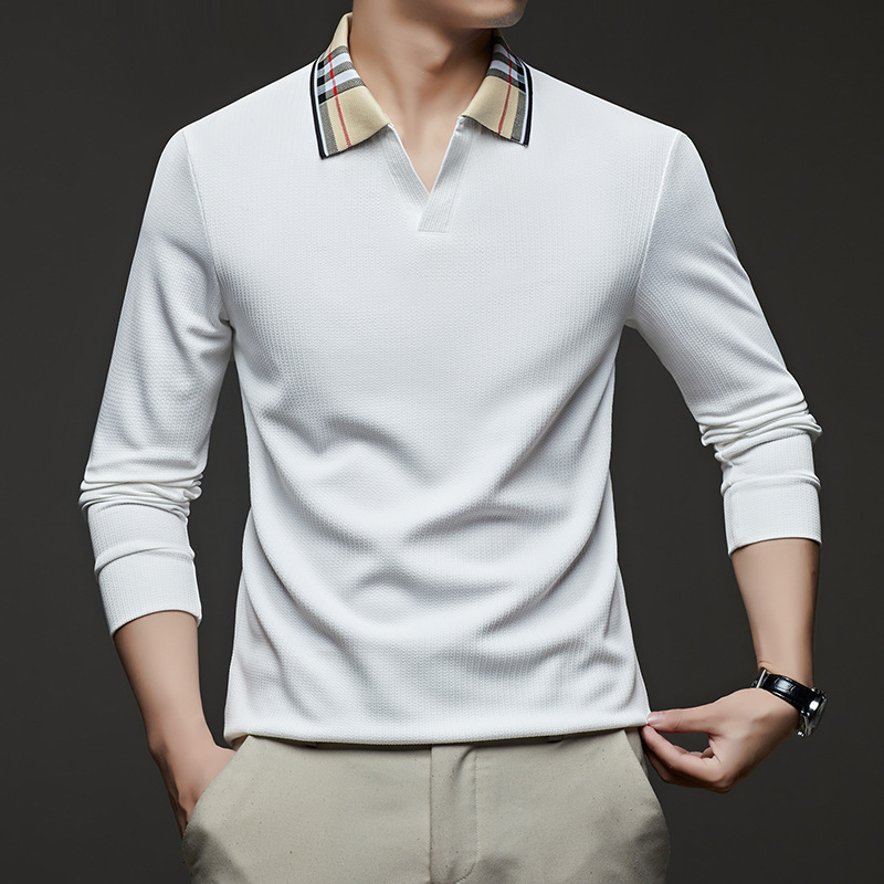 Luxury Brand Designer Clothes Autumn Men's Long-Sleeve Patchwork Scissor-Neck Fashion Casual Comfortable Trendy Men's Solid Color POLO Long-