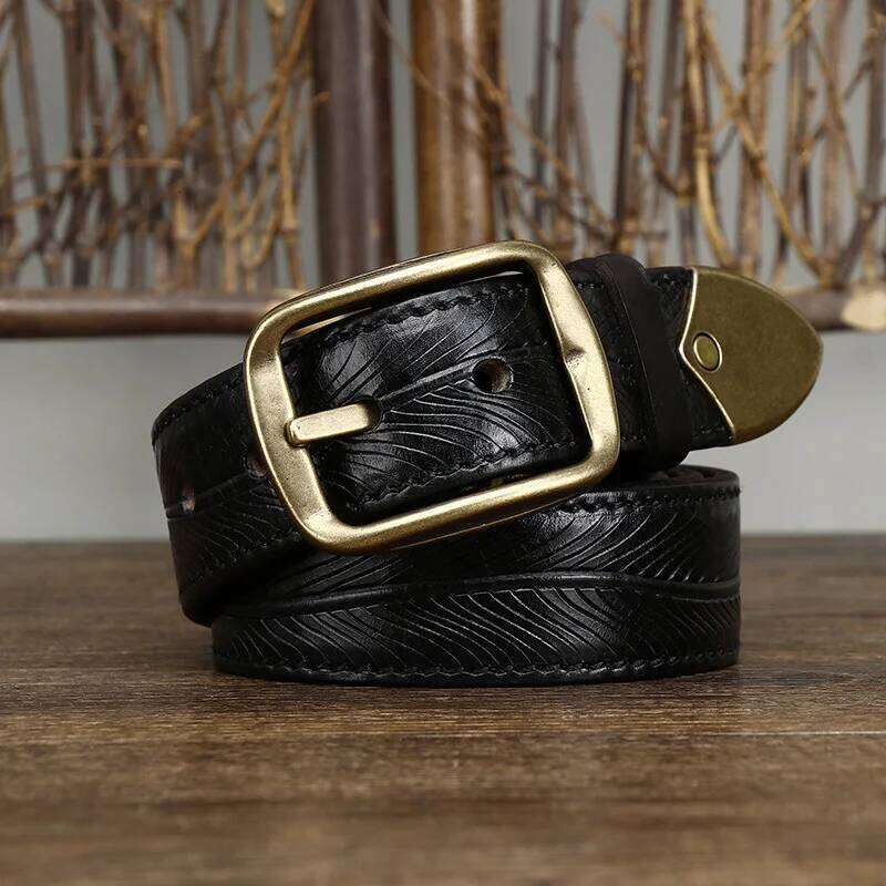 3.8CM wide thick double-sided vegetable tanned top layer cowhide copper needle buckle men's genuine leather full grain belt S260228