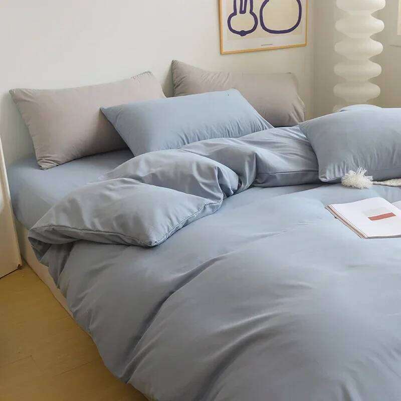 Solid Color Brushed Fabric Sets 4 Pieces Duvet Pillowcase Bedding Set Bed Sheet Quilt Cover Single Queen King Size W260302 W260302