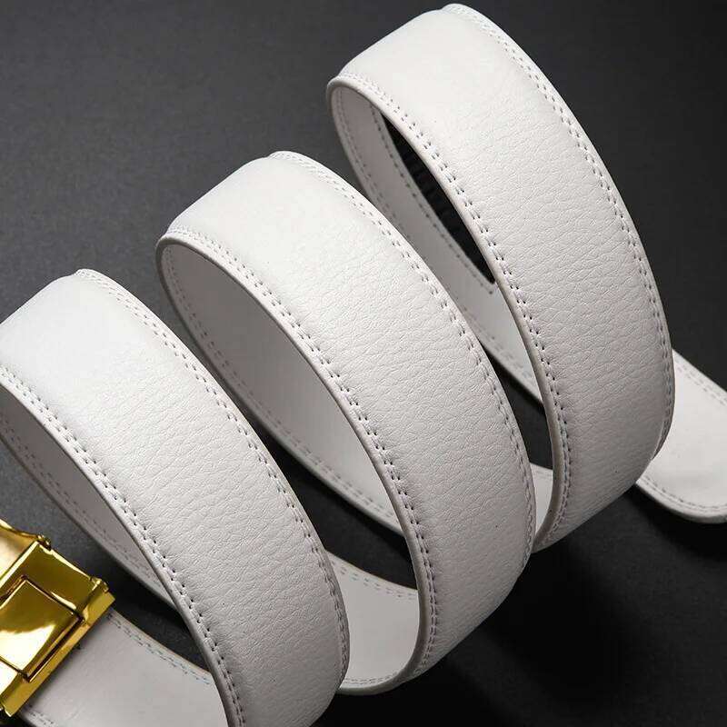 White Automatic Buckle Cowhide Belt Chic Casual Commercial Luxury Design Double-sided Genuine Leather Waistband for Men 2023 New S260228