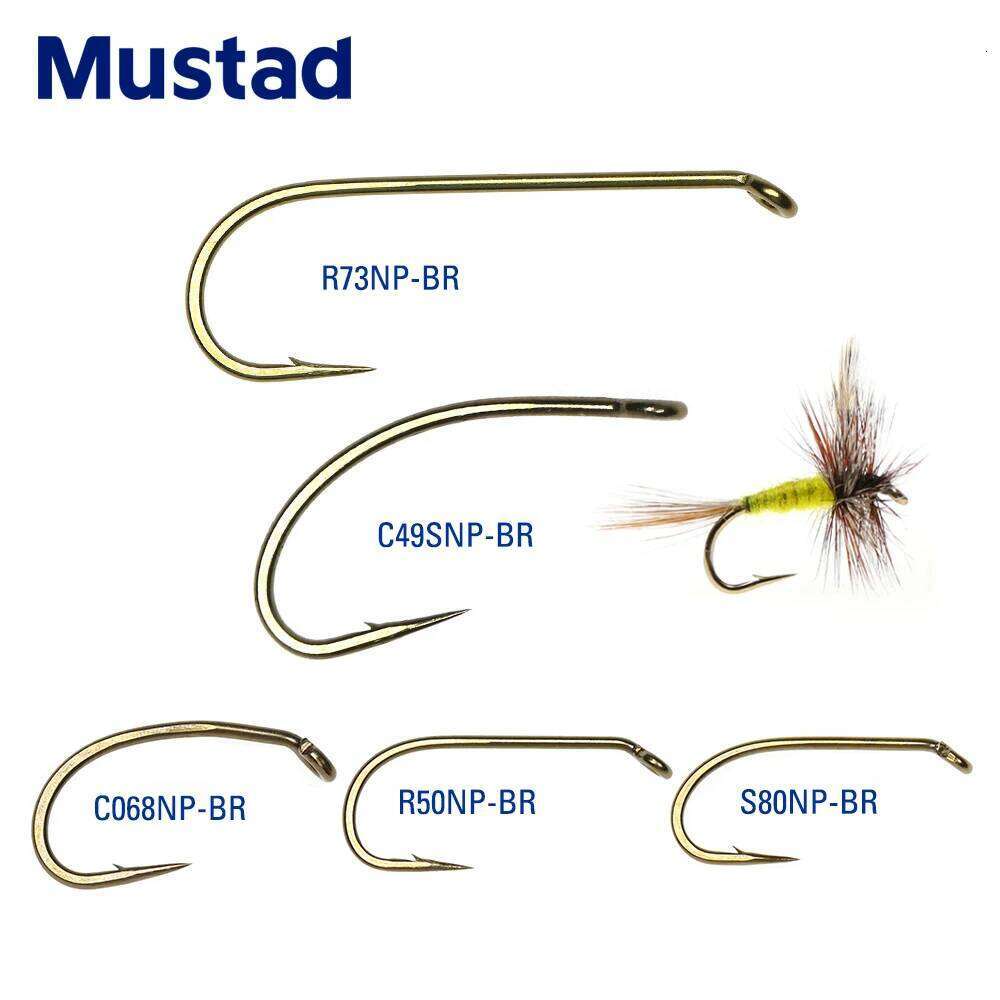 Mustad 30pcs Barbed Fly Fishing Tying Bronze Color Caddis/Eggs/Nymph/Streamer/Dry/Wet Hook for Trout Salmon Steelhead Bass Z260228