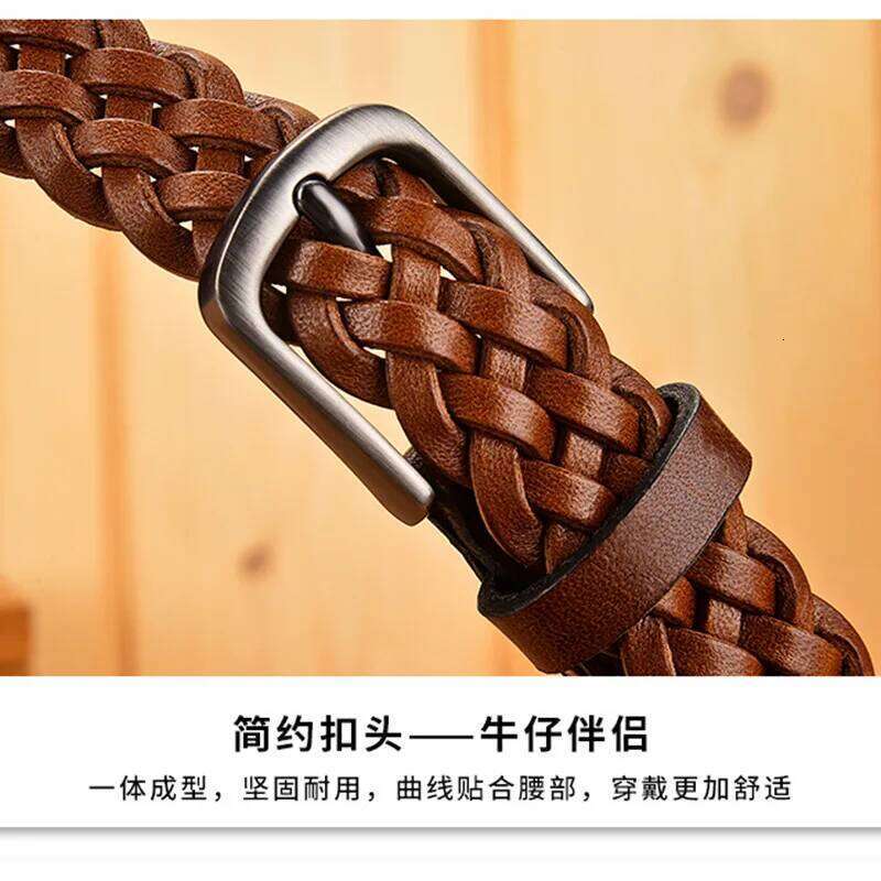 2024 Women Casual Luxury New Style Width 2.5cm Woven Belt Needle Buckle Real Leather Head Layer Cowhide Handmade Decorative S260228