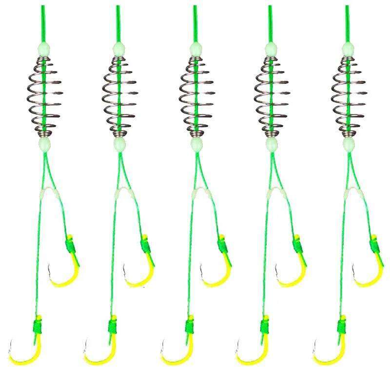 5 Pairs/Lot Double Barbed Carbon Steel Fishing Hook with PE Line Anti-winding Bighead Carp Anti-tangle Explosion Hooks Z260228