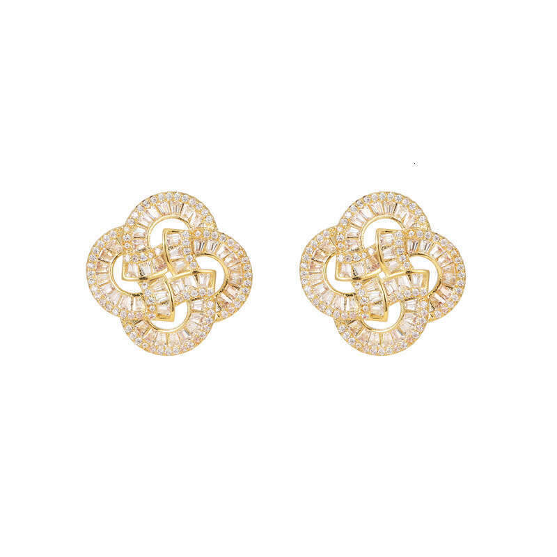 Micro-inlaid Zirconium Four-leaf Clover Studs 925 Silver Pins Light Luxury Fashionable Earrings