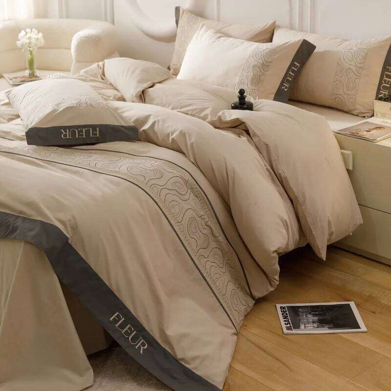 High-end heavy industry embroidery bed four-piece set of 100 washed cotton quilt cover mattress model W260302