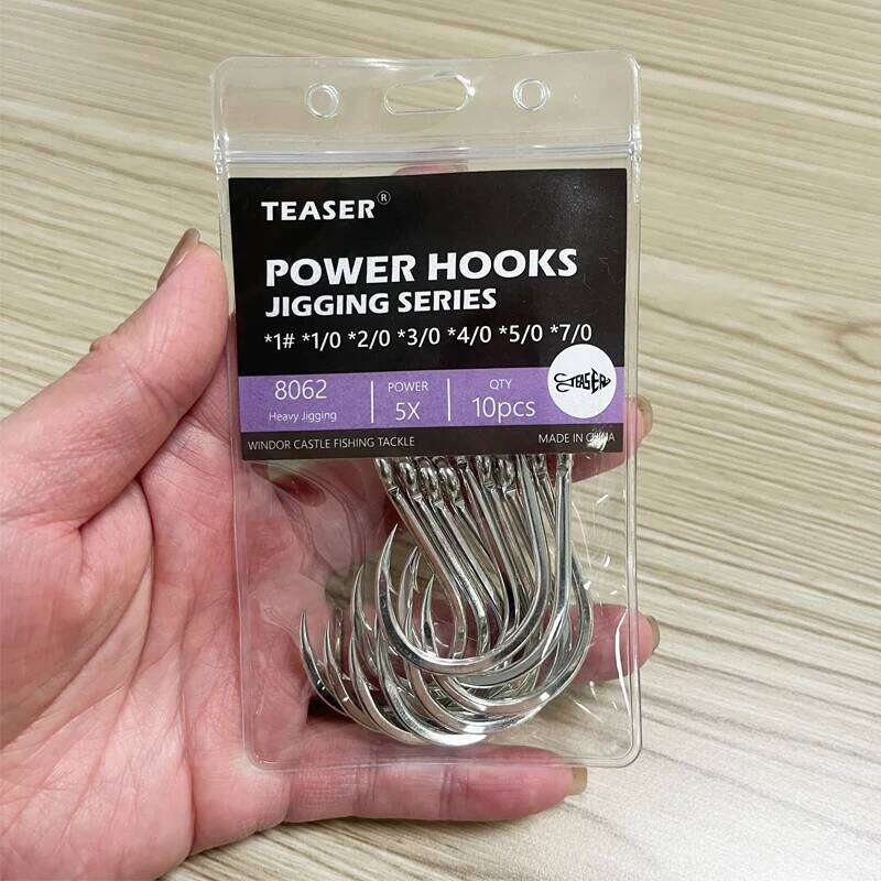 TEASER 10pcs/bag 8062 5X 1# 1/0-9/0 High Carbon Steel Heavy Jigging Strong Hook Saltwater Big Game Power Fishing Single Hooks Z260228