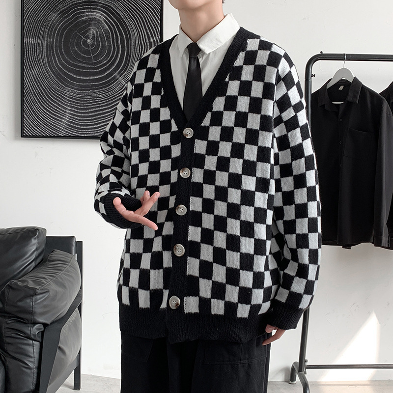 2026 Luxury Brand Designer Clothing Cardigan Plaid Sweater Men Spring Autumn High Street Ins European American Hiphop Knitwear Autumn Korean Version T