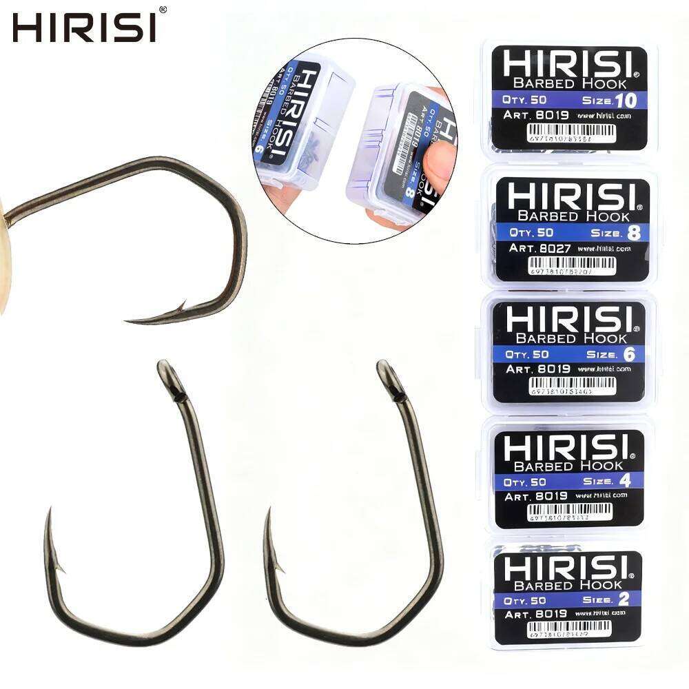 Hirisi 50Pcs Carp Fishing Barbed Pinpoint Claw Hooks PTFE Coated High Carbon Steel 8019 Z260228