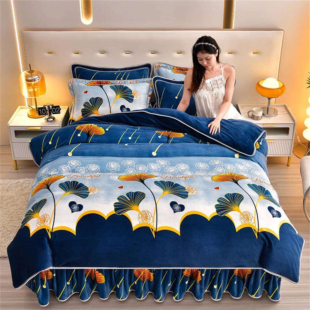Light Luxury Class A Milk Four-Piece Sets Winter Thickened Bedding Set Warm Fleece Home Anti-static Duvet Cover Bed Sheet W260302 W260302