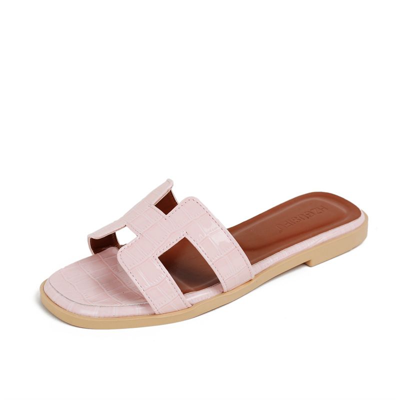 2026 Summer New Free Shipping Trendy Sandals Fashion Designer Beach Shoes Flat Bottom Stone Pattern Slippers for Women