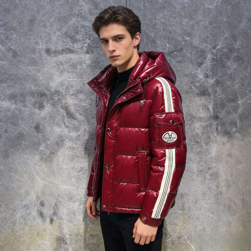 New American European Winter Men's Down Jacket With Hood 90% White Duck Down Trendy Slim-Fit Warm Coat Stylish And Handsome In Red Luanyun