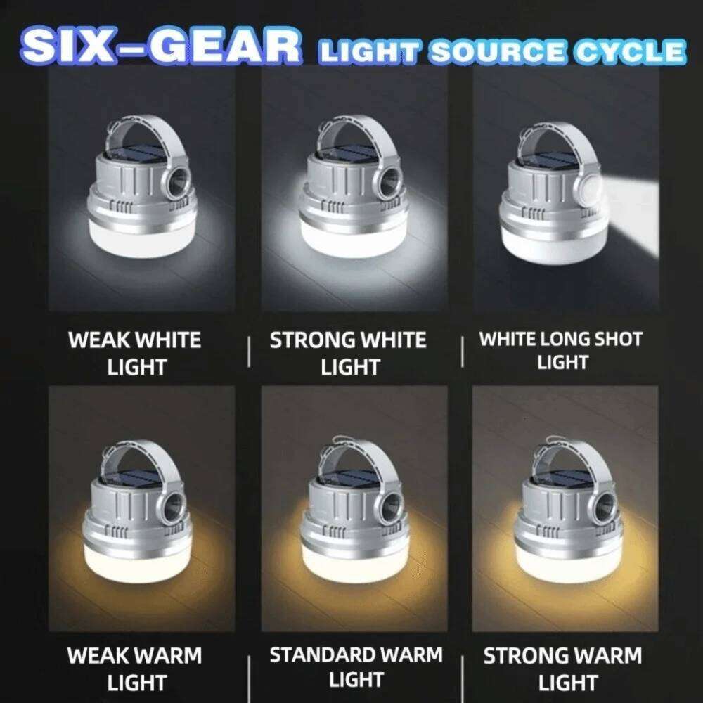 Bright With Hook Solar Camping Lantern LED Hanging Tent Portable Lamp Waterproof USB Rechargeable Emergency Light Outdoor S260302