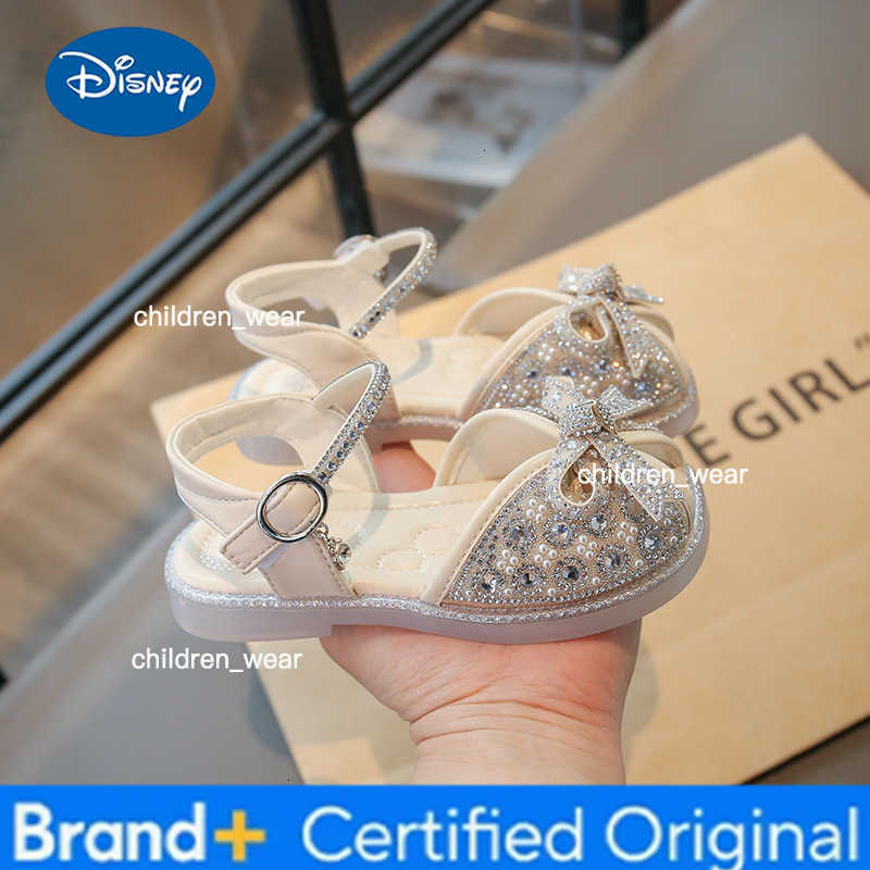 Disney Brand Sandals for Girls 2025summer New Bow Princess Shoes Fashion Sequin Girls Shoes Allmatch Kid Shoes Women Sandals H260303