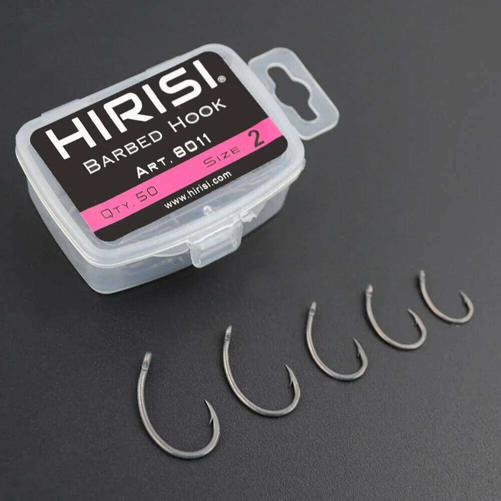 HIRISI 50PCS Fishing Barbed Hook Curve Shank Professional Series Carp Hooks Hair Rigs Portable Tackle Tools High Quality Part Z260228
