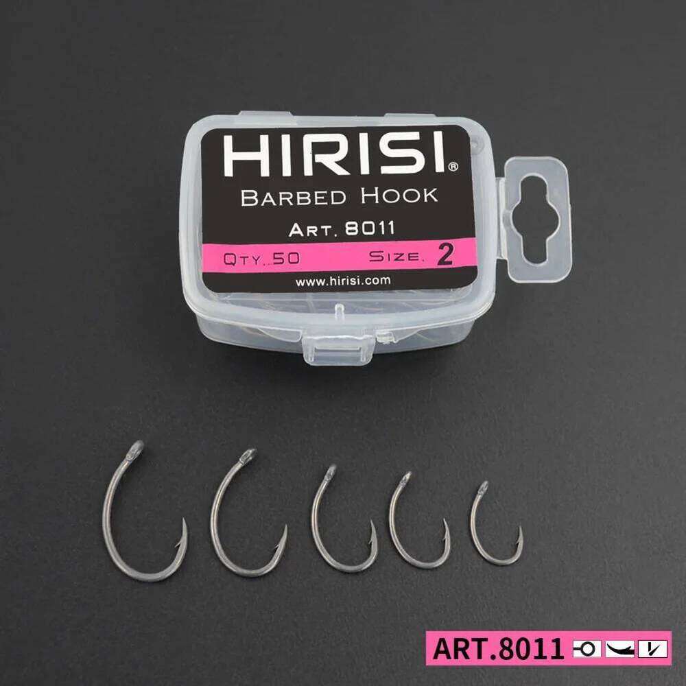 HIRISI 50PCS Fishing Barbed Hook Curve Shank Professional Series Carp Hooks Hair Rigs Portable Tackle Tools High Quality Part Z260228