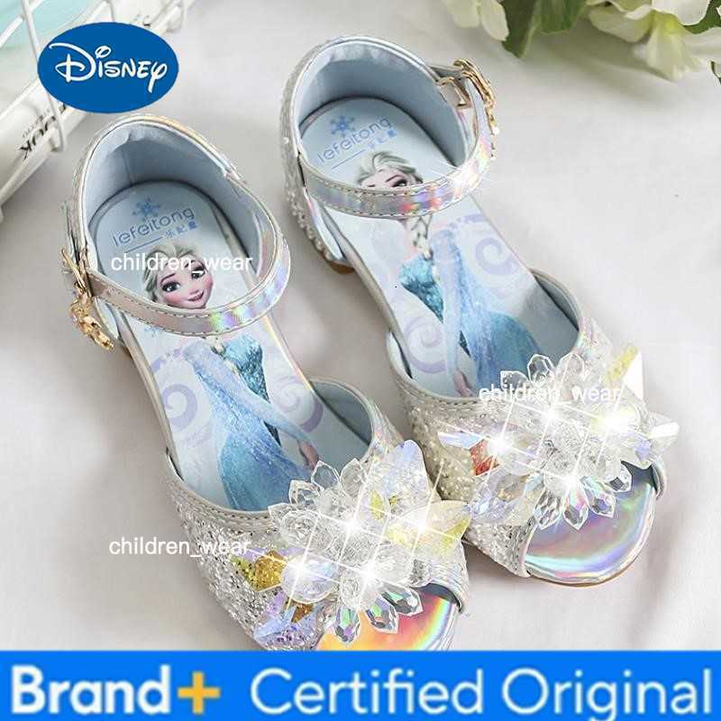 Disney Girls Sandals New Elsa Princess Shoes Summer Frozen Children High Heels Crystal Casual Shoes Sequins Little Girl Shoes H260303