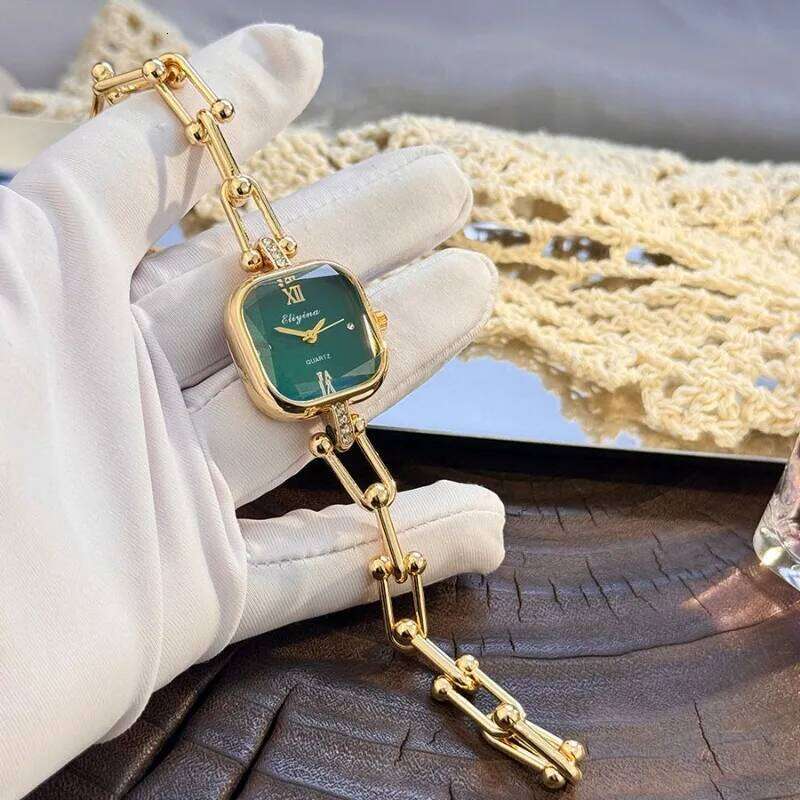 Brand Women Simple Square Green Dial Quartz Watch Fashion Bracelet Wristwatches Female Clock Girls Gifts Relogio Feminino XJ260303