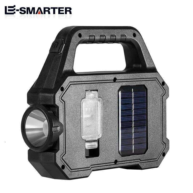Solar Rechargeable Flashlight Zoomable Waterproof COB LED Torch Brightly Light Portable Powerful Lantern for Camping S260302