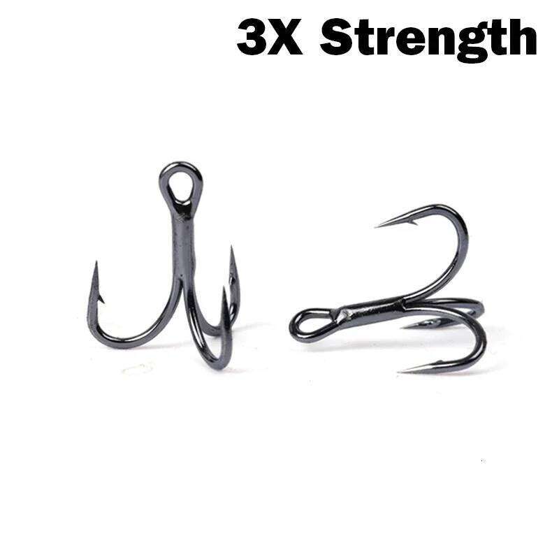 OUTKIT 10pcs 3x 6066 Strong Super Sharp Round Hook Antirust High Carbon Steel 10-18# Sea Treble Hooks Fishing Tackle Z260228