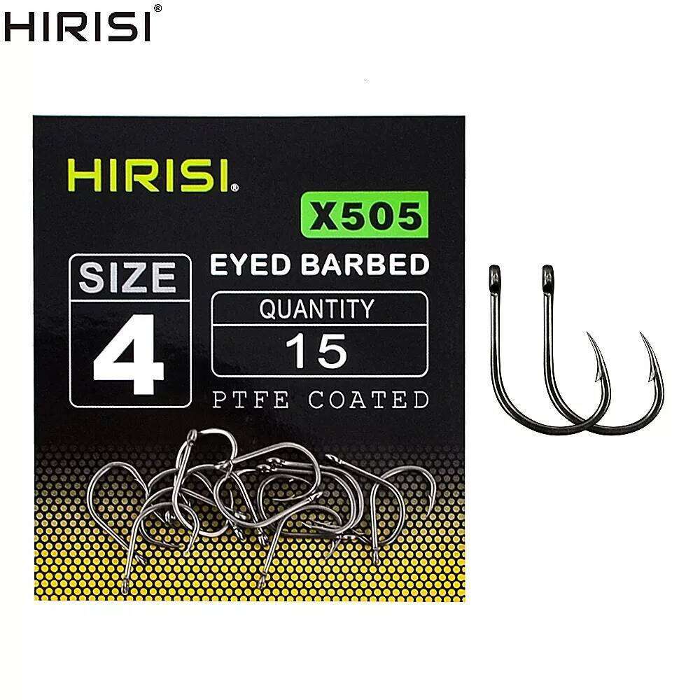15 x PTFE Coated High Carbon Stainless Steel Barbed Fish With Eye Carp Fishing Hook Link Accessories X505 Z260228