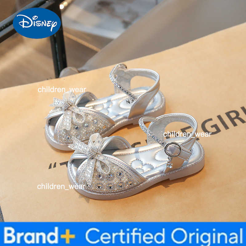 Disney Brand Sandals for Girls 2025summer New Bow Princess Shoes Fashion Sequin Girls Shoes Allmatch Kid Shoes Women Sandals H260303
