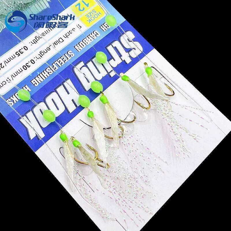 6 Hooks Luminous Sabiki Rigs Saltwater Real Fish Skin String Hook Mackerel Feathers Lures Set Fishing Bait Z260228