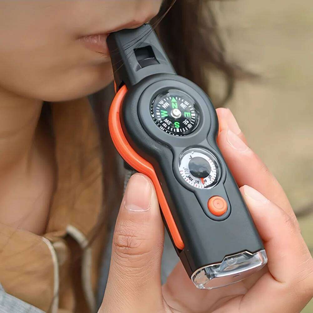 7 in 1 Emergency Safety Whistle Loud Survival whistle thermometer with Mini Compass for Outdoor Hiking Camping Boating S260302