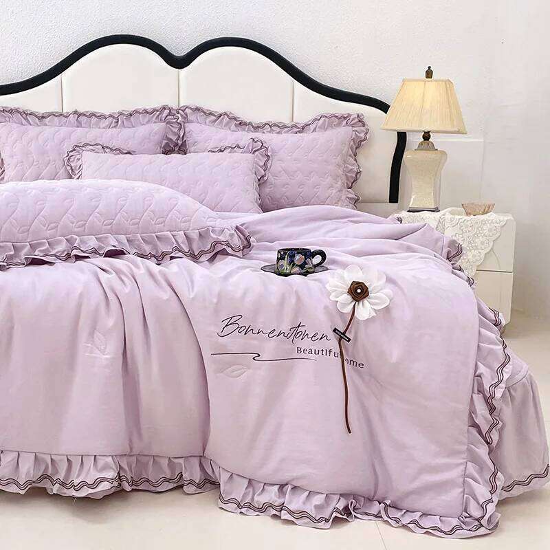 Customizable 2025 spring and summer Korean version multi-functional washed cotton quilt bed cover four-piece set W260302