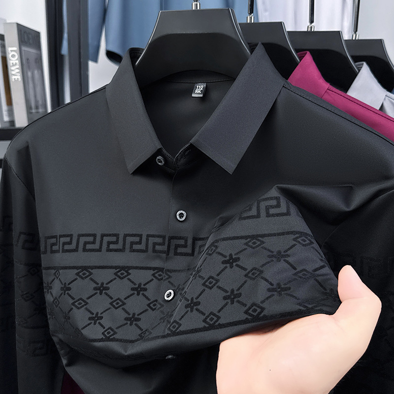 Luxury Brand Designer Clothes Autumn Seamless Men's Long-Sleeve Shirt, New Fashion Trendy Printed Business High-End Light Luxury Long-Sleeve Shir