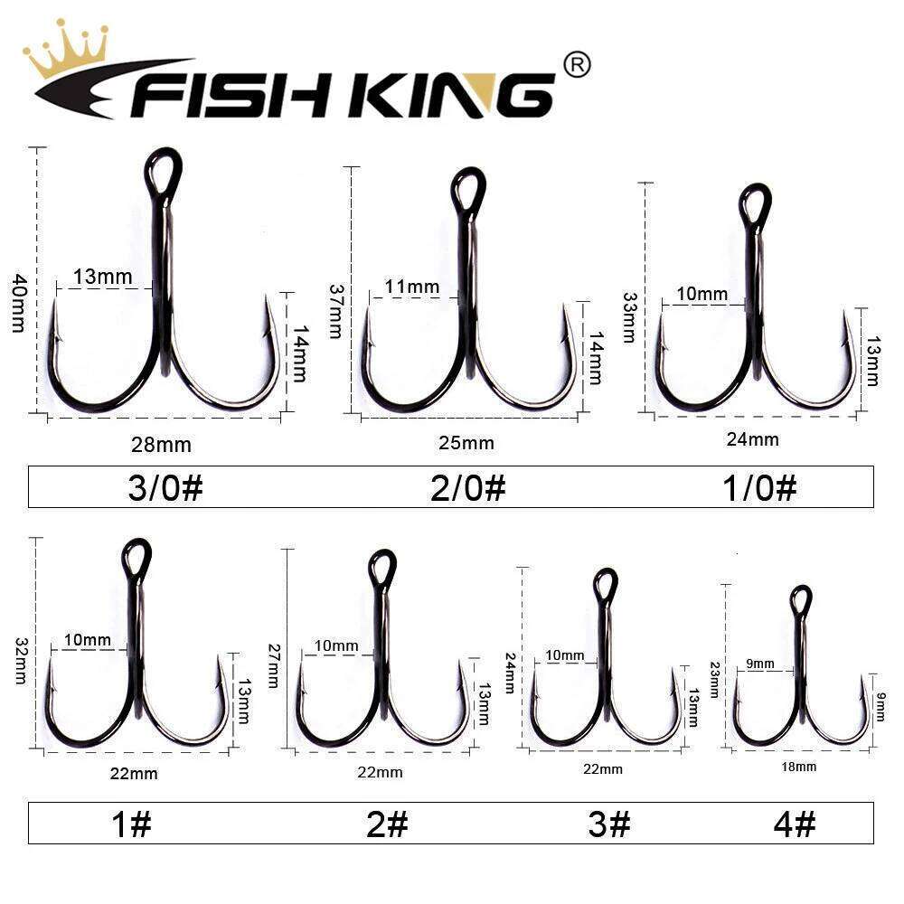 FISH KING 20pcs/pack Black Nickel High Carbon Steel Overturned Treble Hook Hard Soft Lure Bass Fishing Tackle Z260228