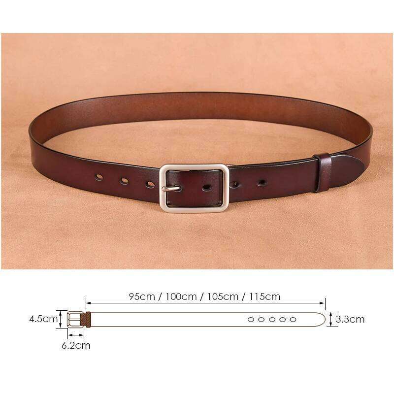 KOLBER 3.3cm Women's Leather Metal Silver Buckle Trouser for Women Natural Cowhide Brown Casual Belt Female Waistband S260228