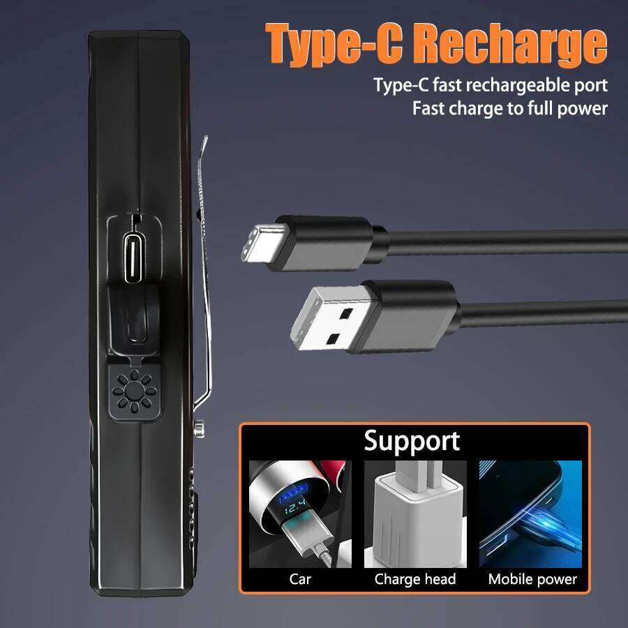 Portable Flashlight Super Bright MINI USB Rechargeable LED Tail MagnetTorch with COB Emergency Light for Camping Hiking S260302