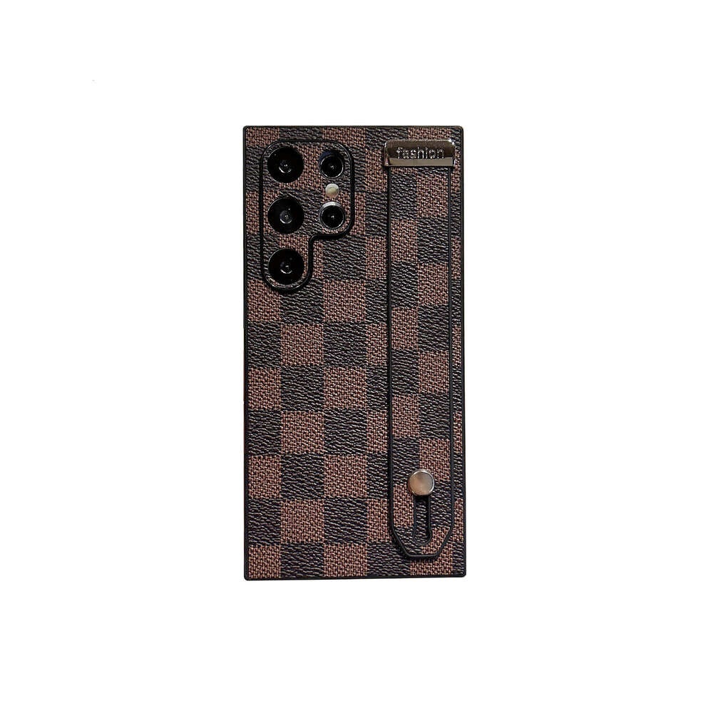 Vintage Pattern Compatible with Samsung S24ULTRA Checkered S22ULTRA Shockproof Phone Case S23U Wrist Strap Trendy Brand