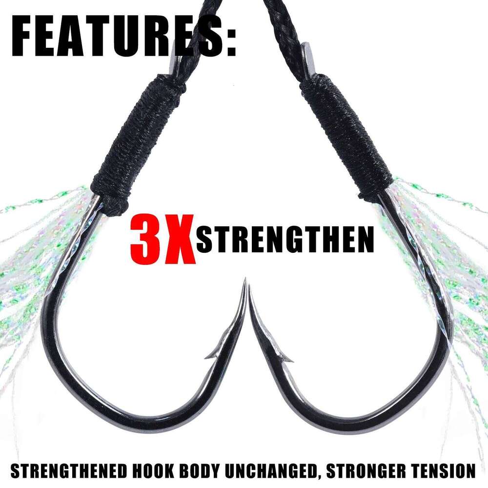 5pair/lot Hook Jig Double PairHooks Barbed Thread Feather Accessories Pesca High Carbon Steel Fishing Lure Slow Jigging Z260228