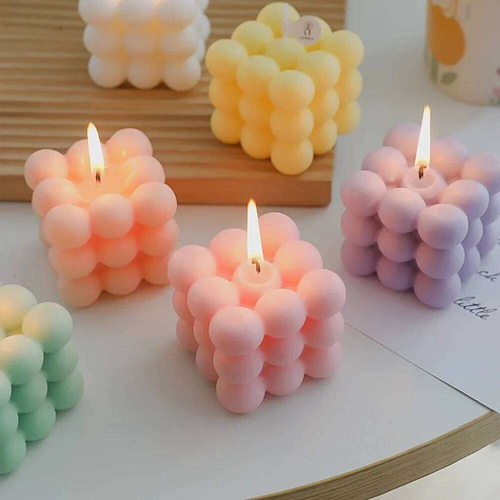 Ins Style Bubble Cube Handmade Scented Soy Wax Candle for Aromatherapy Wedding Birthday Candles Home Party Decoration W260303