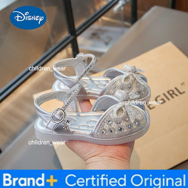 Disney Brand Sandals for Girls 2025summer New Bow Princess Shoes Fashion Sequin Girls Shoes Allmatch Kid Shoes Women Sandals H260303
