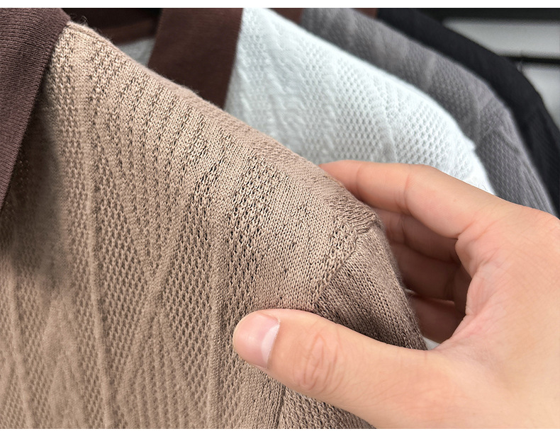 Luxury Brand Designer Clothes 2026 Summer Middle-Aged Men Knitted Short Sleeve Korean Version Business Casual Jacquard Embroidery Daily Wear for Men