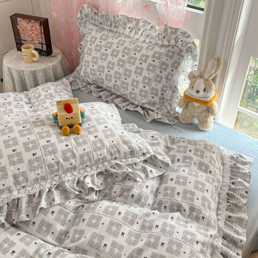 Korean Pure Cotton Bedding Princess Style Four Piece Set Student Dormitory Quilt Cover Bed Sheet Bedroom Decor Home Textiles W260302 W260302