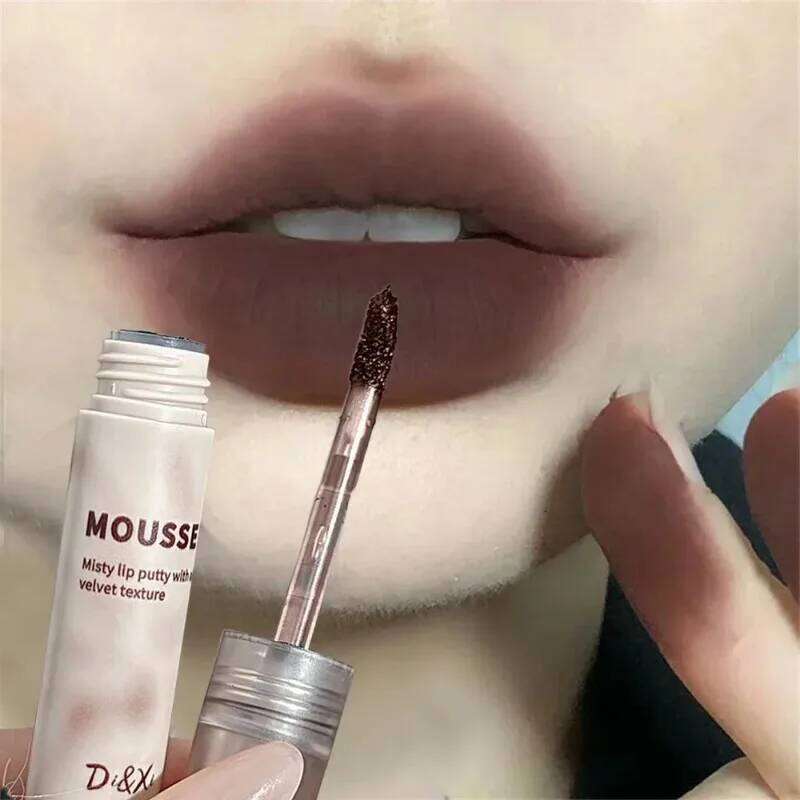 Matte Black Lipstick Waterproof Mousse Mud Nude Brown Gothic Velvet Moisturize Silky Gloss Non-stick Lip Makeup H260302