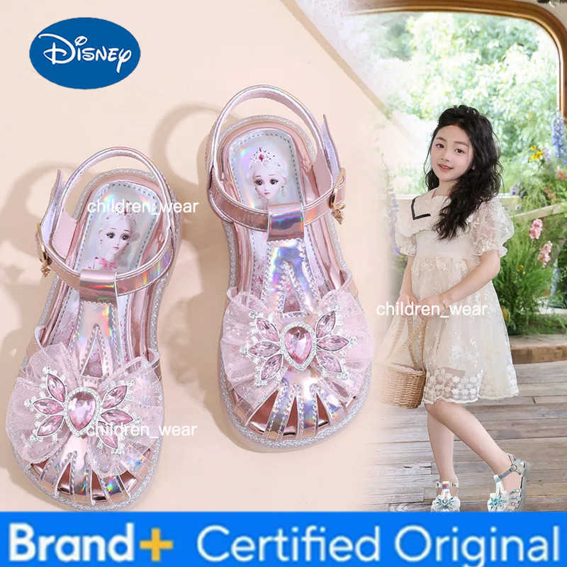 Disney Girls Shoes Childrens Closed Toe Princess Shoes 2024 New Summer Little Girls Summer Performance Rhinestone Sandals H260303