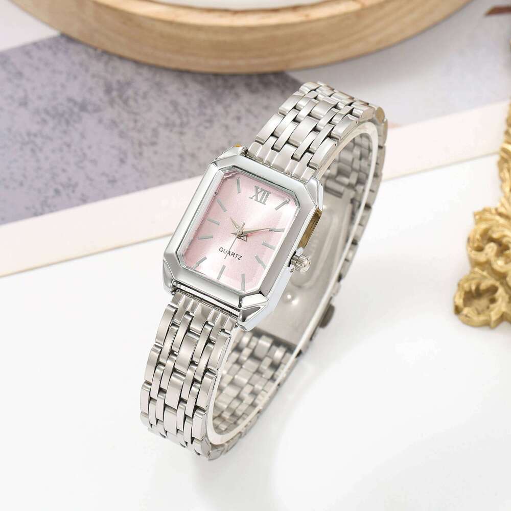 Versatile Simple Women's Square Ins-Style Steel Band Quartz Watch, Stylish and Elegant Bracelet Watch Set XJ260303