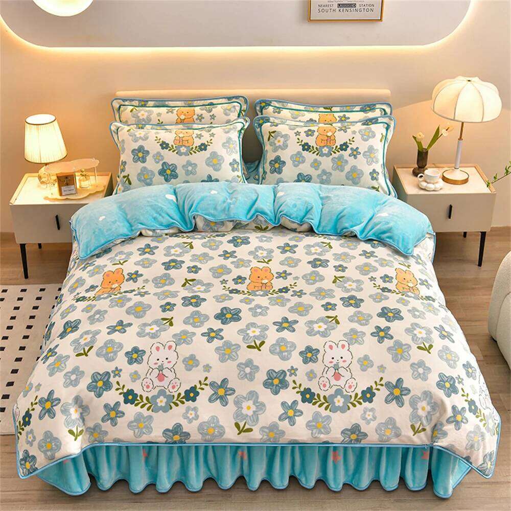 Class A Bedding Milk Fleece Winter Warm Thickened Anti-static Duvet Cover Bed Sheet Home King Queen Soft Four-Piece Set W260302 W260302