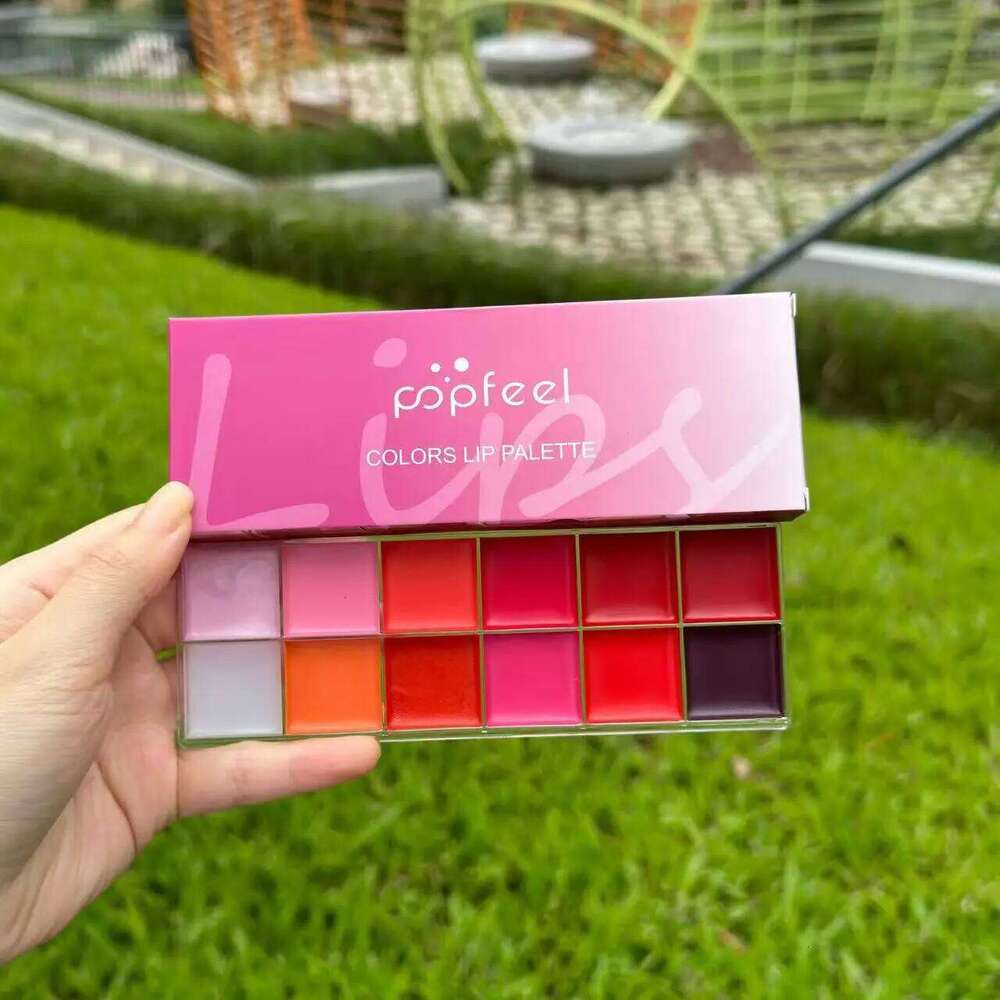 POPFEEL 12-Color Pearl Lip Gloss Palette - 2-in-1 Long-lasting Lipstick and Blush with Lightweight, Moisturizing & Matte H260302