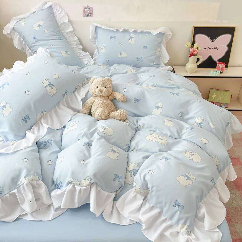 2025 New Yunsoft Cotton Korean INS Age Reduction Lace Cartoon Four-Piece Quilt Cover Girls Bedding Set W260302