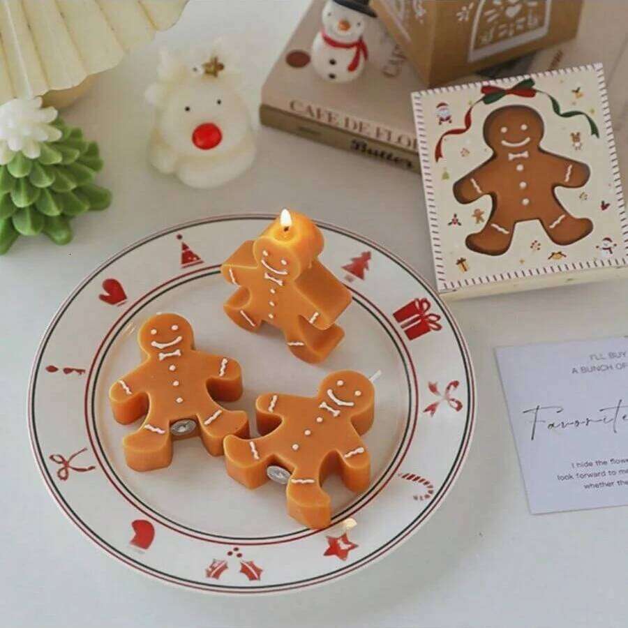 1pc Gingerbread Man Aromatherapy Coffee Milk Shape Wax Christmas Gift Fragrance Candle W260303