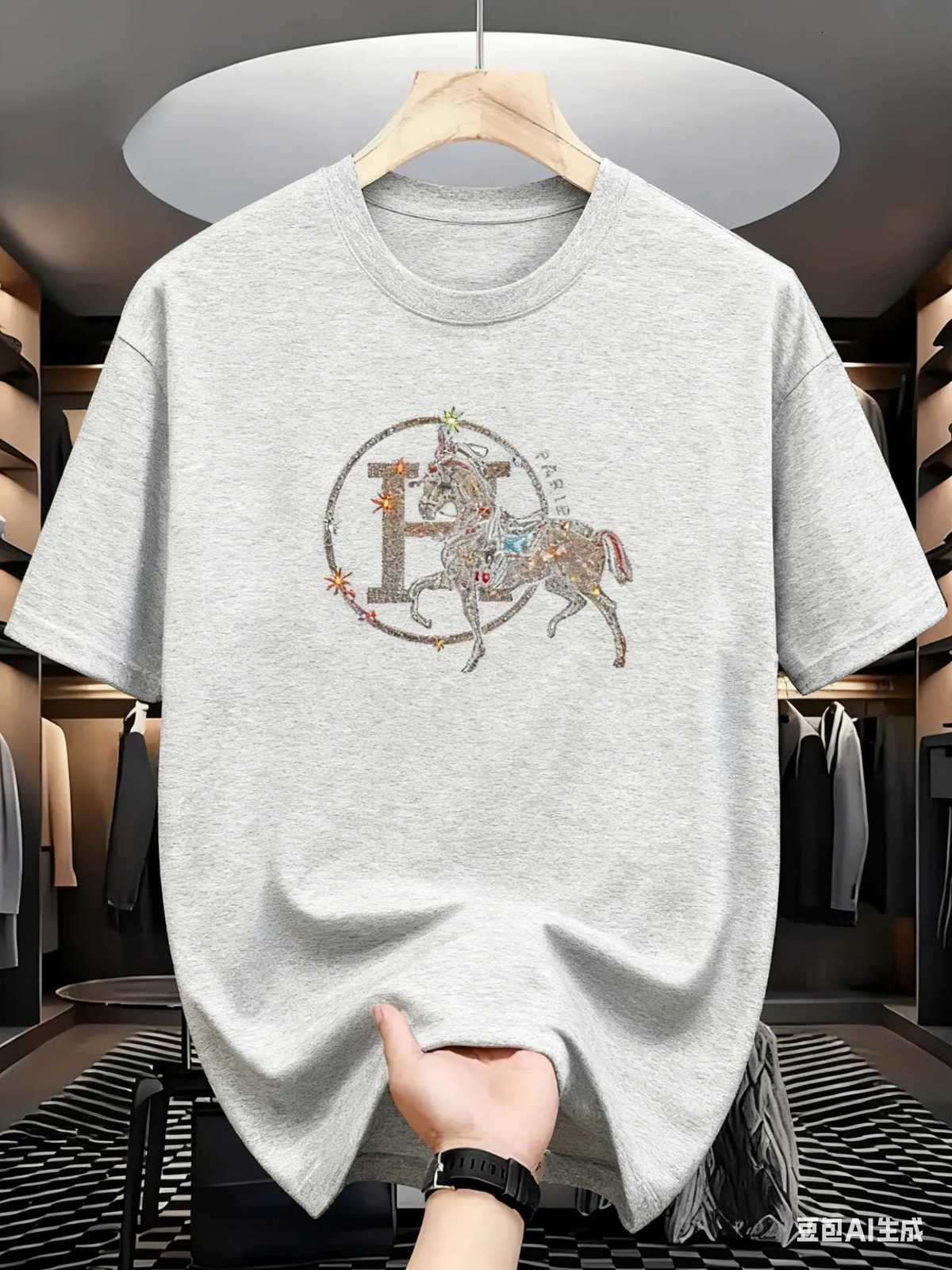T-shirt Women Men Round Print Casual Summer Cotton Regular Crew Neck Short SleeveT260303