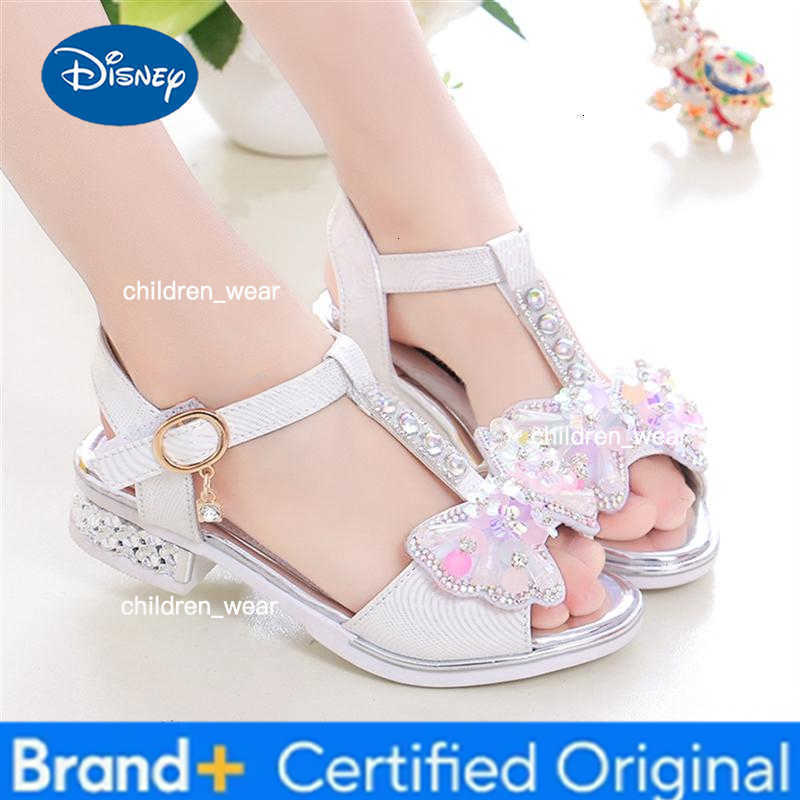Disney Girls Flat Heel Sandals Kids Girls Spring Summer Little Kids Princess Dress Bow Fashion Teenage Shoes H2603031