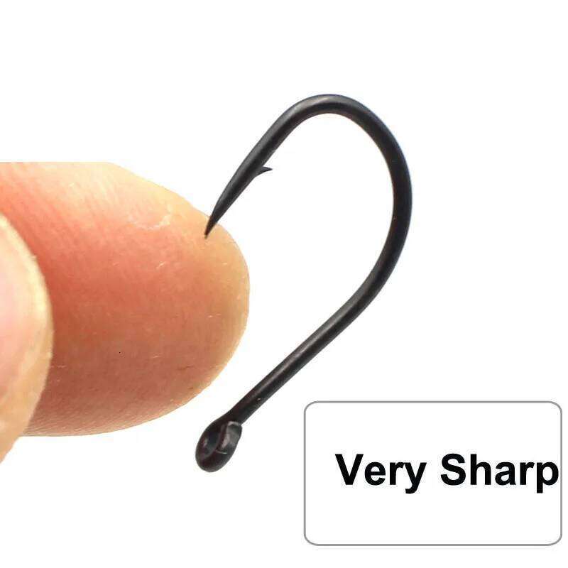 50PCS PTFE Coating Fishing Chod-Rig Kaptor Choddy Carbon Steel Black Micro Bared with Outturned Eye Carp Hook Z260228