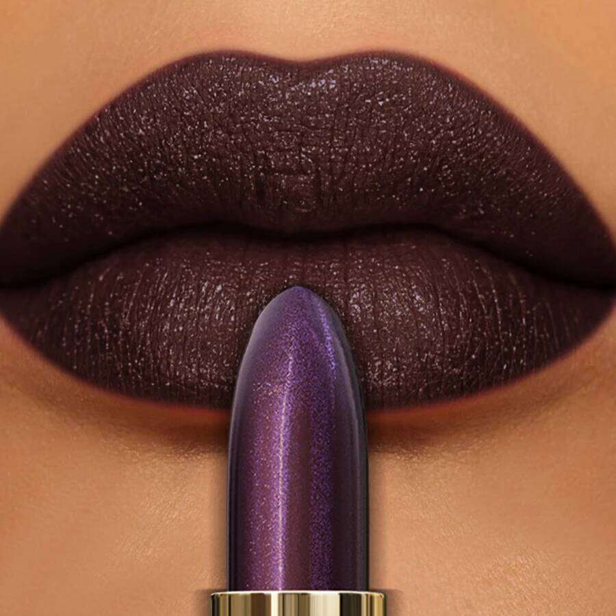 1pc Sexy Glitter Shiny Red Lipstick Pearlescent Tint, Long Lasting Senior Matte Lip Makeup Gifts for Women Metallic lip H260302