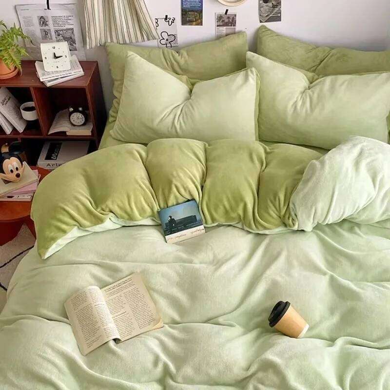 2024 New A-class High Weight Soft Warm Milk Velvet Double Series Bed Sheet with Four Piece and Single Duvet Set W260302 W260302